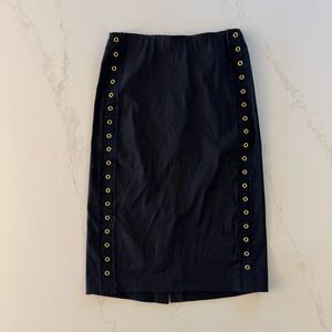 Derek Lam Black Pencil Skirt with Gold Eyelet Trim